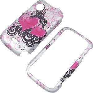  2 Pink Hearts Silver Protector Case for Huawei M735 