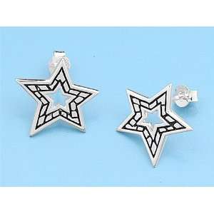  Star Shaped Sterling Silver Earrings   17 mm: Jewelry