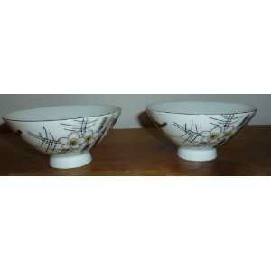  Set of 2 Japanese Asian Flowers & Bird Bowls Everything 