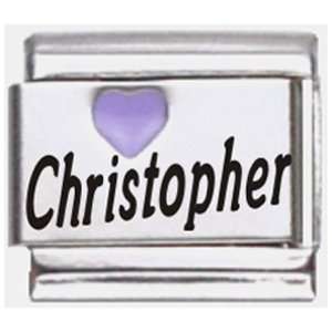  Christopher Purple Heart Laser Name Italian Charm Link 