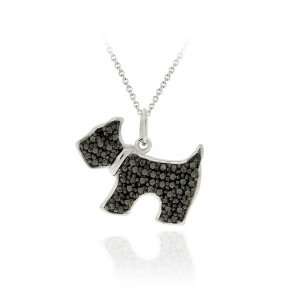  Sterling Silver Black Diamond Accent Dog Pendant: Jewelry