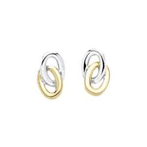  18K White & Yellow Gold Double Link Stud Earrings: Jewelry