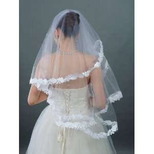   1T Appliqued Elbow Wedding Bridal Veil White One Size 
