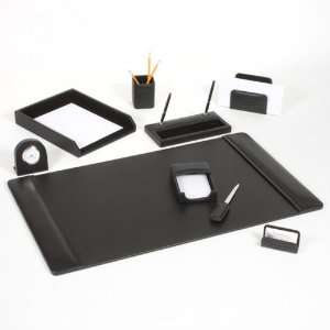   : Black Leather 9 Piece Desk Set with Silver Accents: Office Products