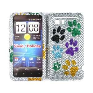 Silver Multi Color Dog Paws Bling Rhinestone Diamond Crystal Faceplate 