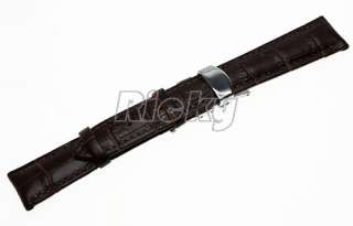 20mm Croco Grain Leather Butterfly Deployment Clasp Watch Band Strap 