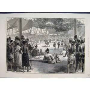   1876 Prize Fight In Burmah Spectators Ring Old Print