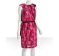   cheap and chic hot pink silk chiffon graphic print belted dress