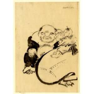  Japanese Print Hotei, the god of good fortune, one of the 