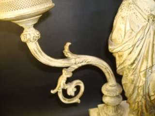 ANTIQUE FIGURAL METAL NEOCLASSICAL GREEK MUSE HARP LAMP  