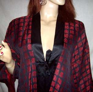 Vintage Black Red Asian Kimono Robe Jacket One Size  