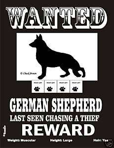 German Shepherd Wanted Dog Sign   Many Pet Breeds Avail  