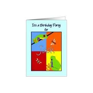   party invitation for Jack   Colorful frogs bee dragonfly bugs Card