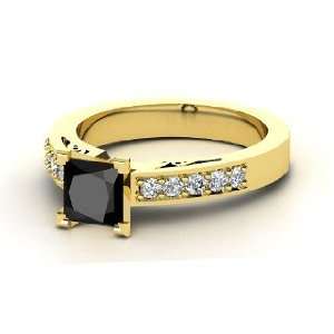 Dawn Ring, Princess Black Diamond 14K Yellow Gold Ring 