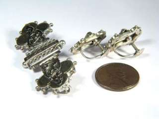 ANTIQUE VICTORIAN ENGLISH SILVER GOLD PIN & EARRINGS  