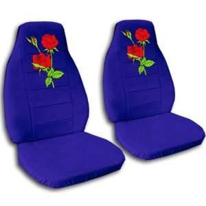  2 dark blue car seat covers, with red roses, for a 1999 