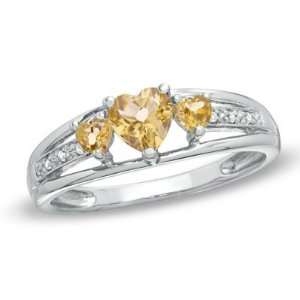   Citrine and Genuine Diamond Ring in Sterling Silver 3 Stone Paris