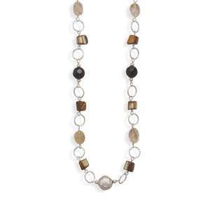   Necklace Multistone Citrine, Shell, and Bead Sterling Silver Jewelry