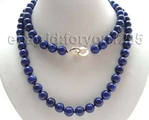 36 Genuine Natural 10mm Blue Lapis Lazuli Necklace 14k  