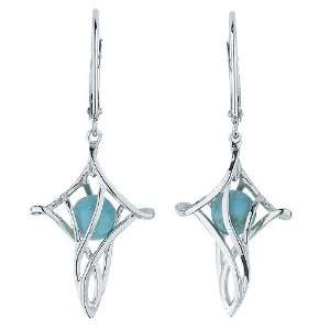    Ze Sterling Silver Caged Turquoise Bead Cross Earrings: Jewelry