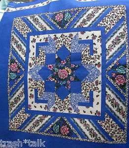 Fabric Panel Shabby Cottage roses blue pink pillow s  