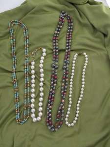 Lot 4 Vtg Long Choker Bead Necklaces Aqua White FUN  