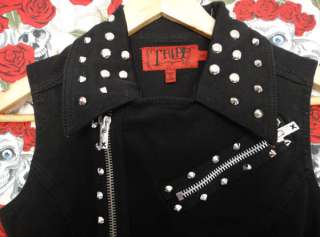 Tripp Black Punk Goth Rocker Vest Zippers Studs XS  