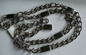 Silver Tone Solid Open Link Chain Belt 42 Long Metal Necklace w/ Dog 