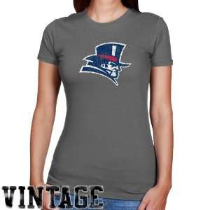 NCAA Duquesne Dukes Ladies Charcoal Distressed Logo Vintage Slim Fit T 