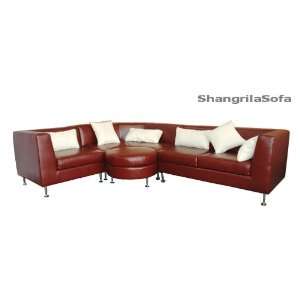 Italian Style Four Piece Sectional Rich Brown Leather  