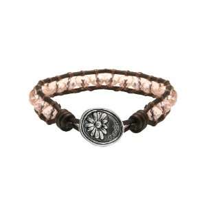   Marigold Leather Bracelet with Pink Crystal Accent, 7.5 Jewelry