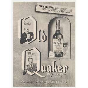    1950 Old Quaker Whiskey Price Reduced Print Ad