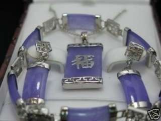 Purple jade Pendant Necklace bracelet earring  