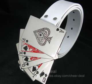 Playing Cards Royal Flush Poker Men Buckle+Leather Belt  