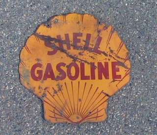 vintage old porcelain shell gasoline 2 sided sign original authentic 