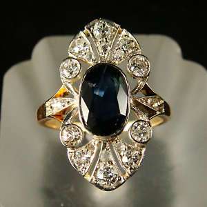 DECO RING 18K YG OVAL SAPPHIRE WITH DIAMONDS  