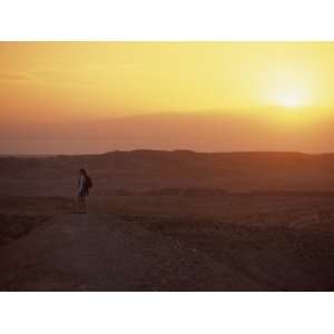  Hiker at Sunrise on Newly Added State Park Land Near the Salton Sea 