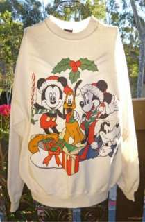   Vintage Sweatshirt Minnie Goofy Pluto Glitter Disney Christmas Ugly