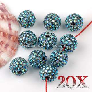 20Pcs LOT 12mm AB Blue Crystal Loose Pave Disco Ball Spacer Jewelry 