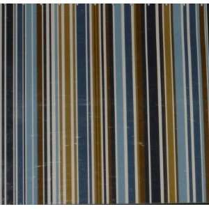  Blue Brown Tan Vert Stripe Vinyl Shower Curtain & Hooks 