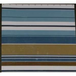  Blue Gray Tan Hori Stripe Vinyl Shower Curtain & Hooks 