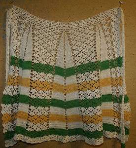 Vintage Crocheted Apron White Yellow Green Does have some stains Cheap 