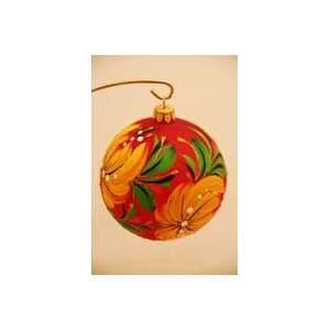  Christmas Tree Ornaments   Ball Yellow Flower on Red Background 