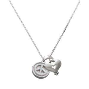  Peace Sign   Round Seal and Silver Heart Charm Necklace Jewelry