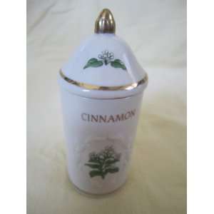   Cinnamon Botanical Spice Garden Porcelain Spice Jar with Gold Trim