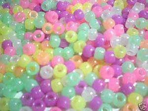 300 PONY BEADS   9MM   ASSORTED GLOW COLORS   CRAFTS  