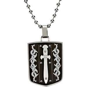   Black Shield with Dagger and Diamond Necklace 30 Black & Blue Co NYC