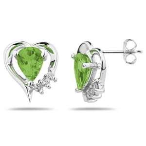 Pear Shaped Peridot & Diamond Heart Earrings: SZUL 