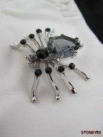 Black Rhinestone Spider Pin with large Crystal Body  