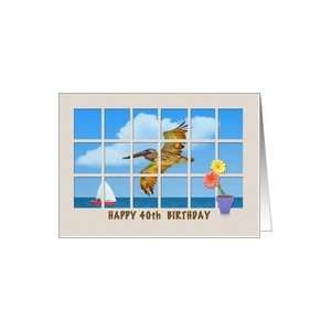   40th Birthday Card with Brown Pelican and Flowers Card Toys & Games